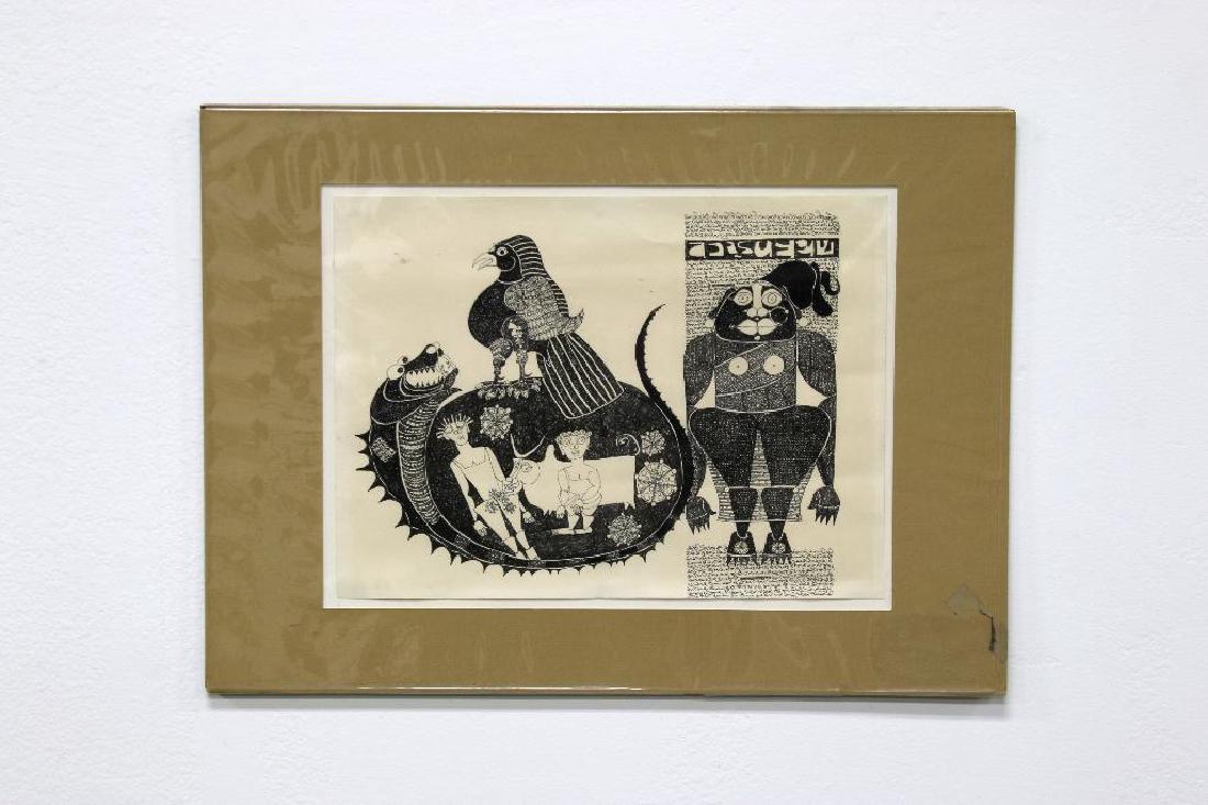 J. Sultan Ali (India) Original Ink Drawing, c. 1970: J. Sultan Ali (1920-1990) Ink drawing, circa 1970. Unframed; 11" x 15". 