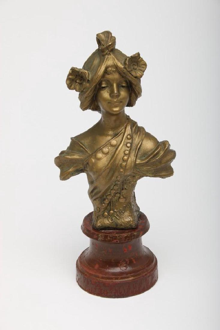 Bronzed Spelter Portrait Bust Young Art Nouveau Woman (1 of 8)