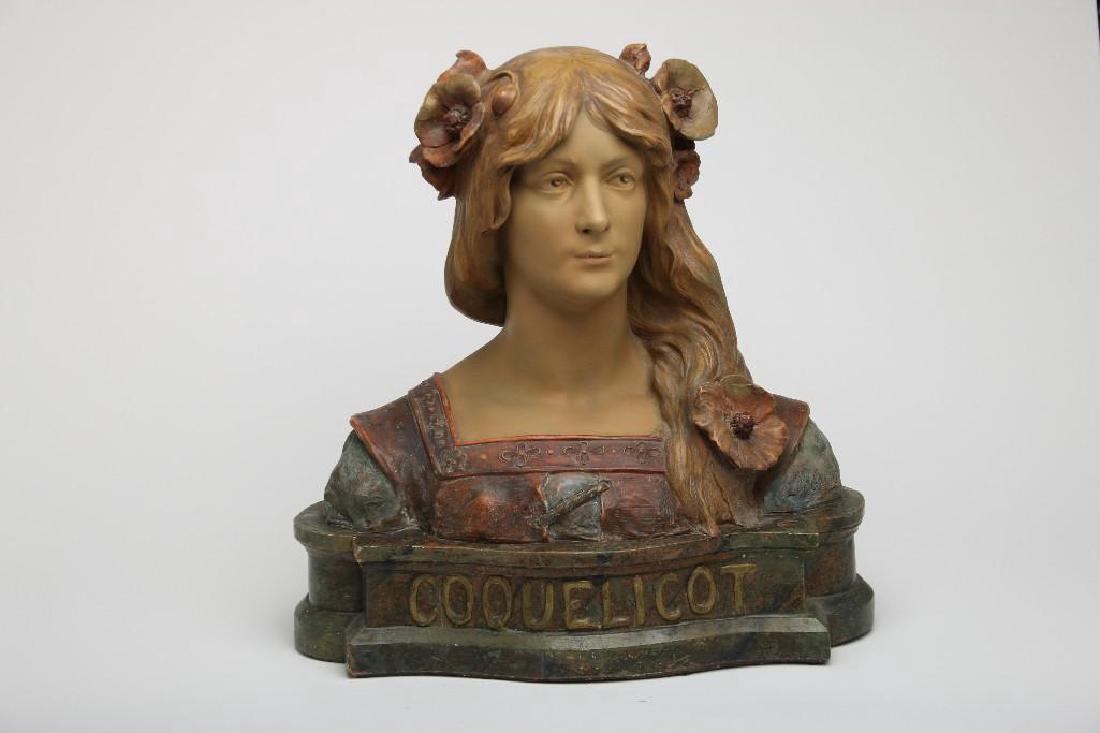 Large Art Nouveau Terracotta Bust Coquelicot, Debert (1 of 10)