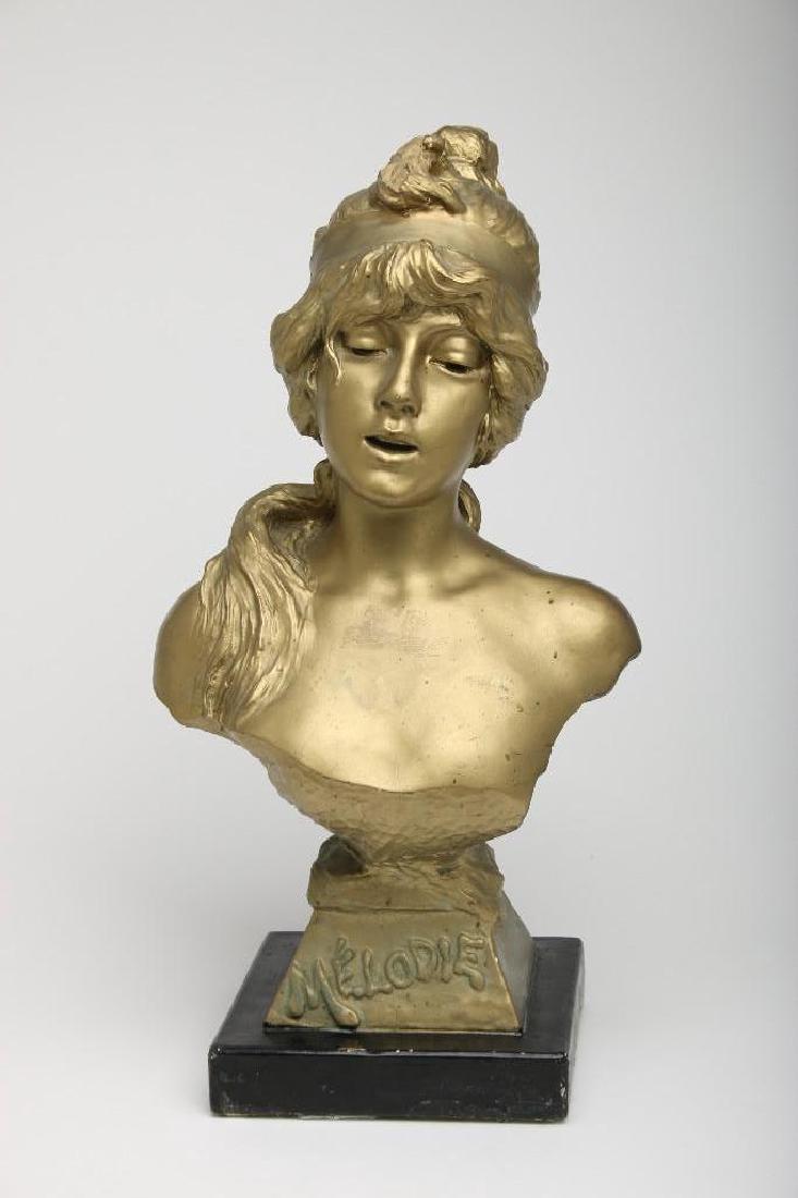 Art Nouveau Sculpture Bust of Young Woman Gold Melodie (1 of 7)