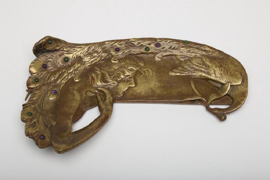 Art Nouveau Cast Metal Woman with Peacock Jeweled Tail (1 of 4)