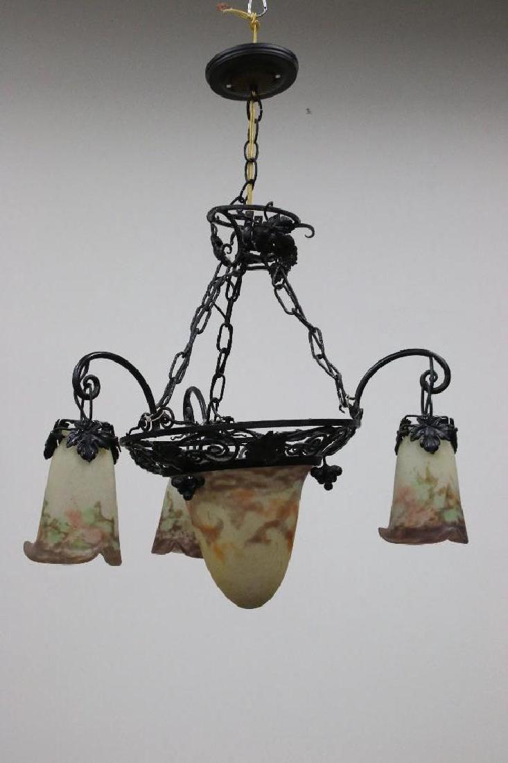 Art Nouveau Metal Light Fixture with Glass Shades (1 of 5)