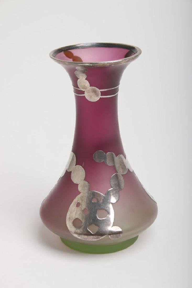 Art Nouveau Amethyst Art Glass Vase Silver Overlay (1 of 8)