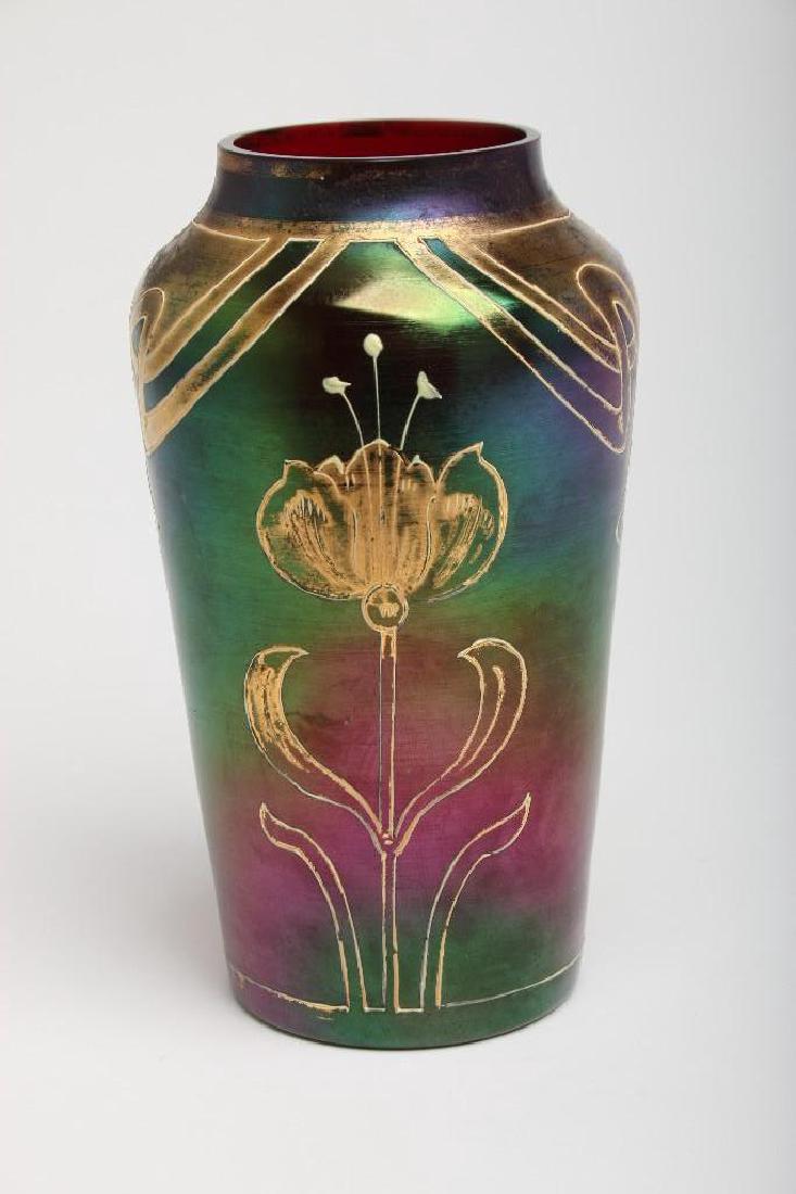Art Nouveau Enameled Jeweled Art Glass Cabinet Vase (1 of 5)
