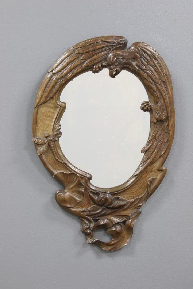 Art Nouveau Carved Wooden Mirror Naturalistic Scene (1 of 4)