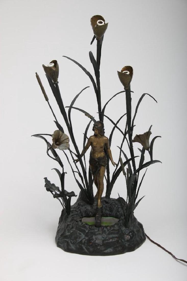 Art Nouveau Three Light Table Lamp Figure in Reeds (1 of 8)