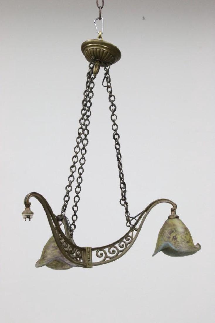 Art Nouveau 3 Arm Chandelier Light Fixture Glass Shades (1 of 4)