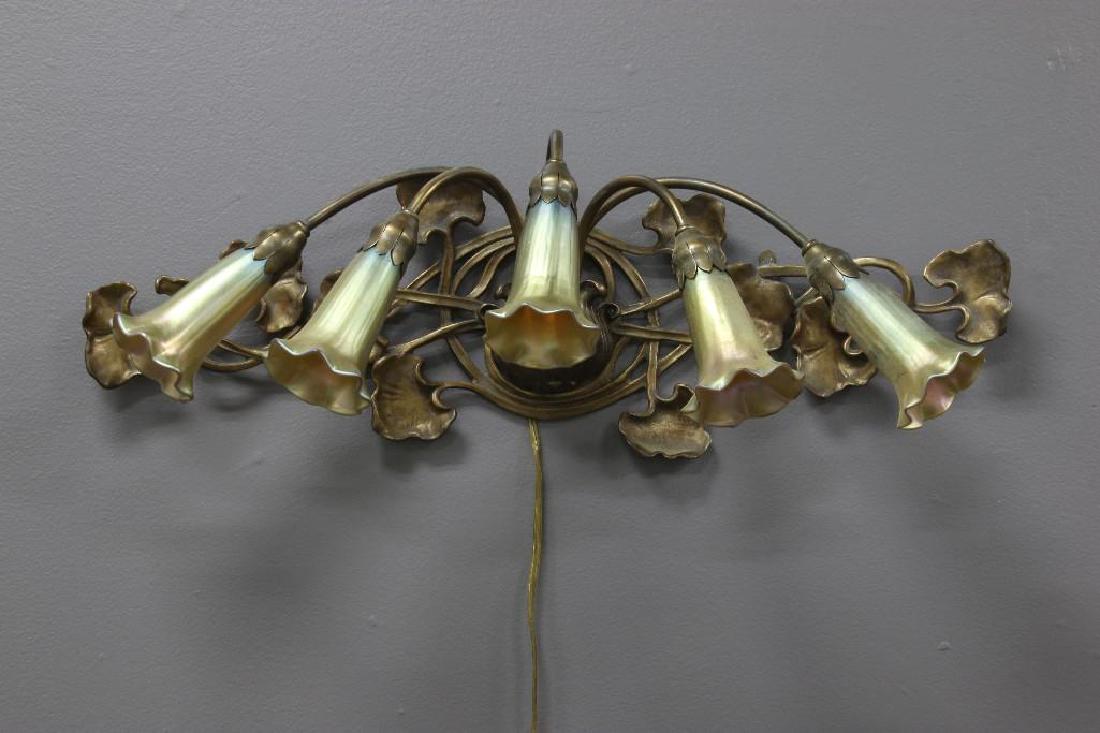 Art Nouveau 5 Arm Wall Sconce Iridescent Glass Shades (1 of 6)