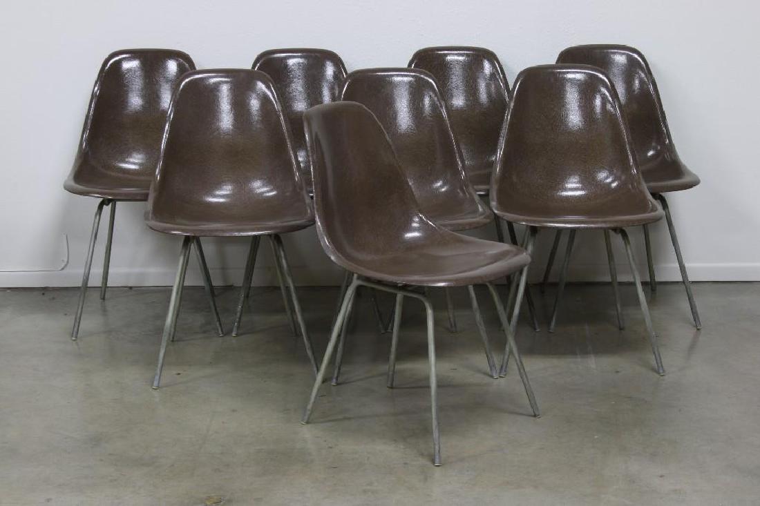 Group of 8 Eames Molded Shell Chairs Brown (1 of 1)