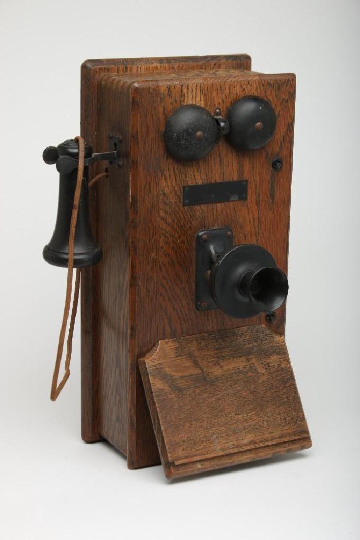 Antique Oak Wall Mounted Hand Crank Telephone