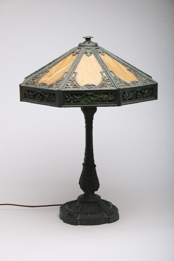 Arts and Crafts Verdigris Slag Glass Shade Table Lamp (1 of 5)