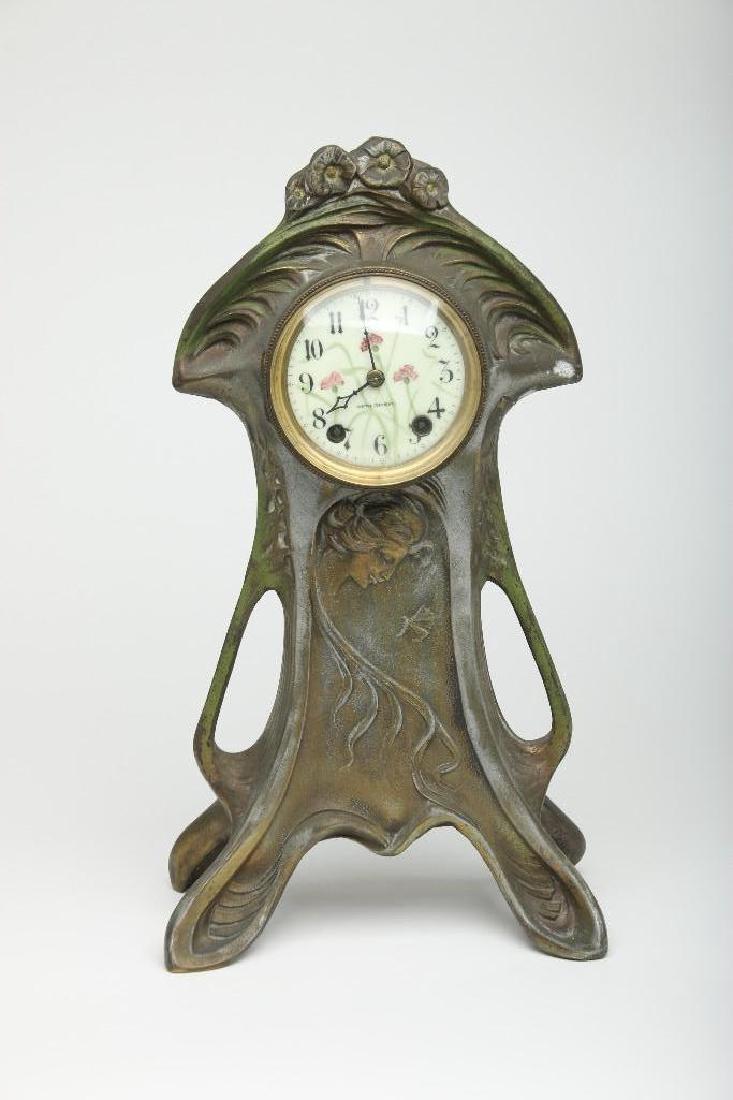 Seth Thomas Art Nouveau Figural Metal Mantle Clock (1 of 5)