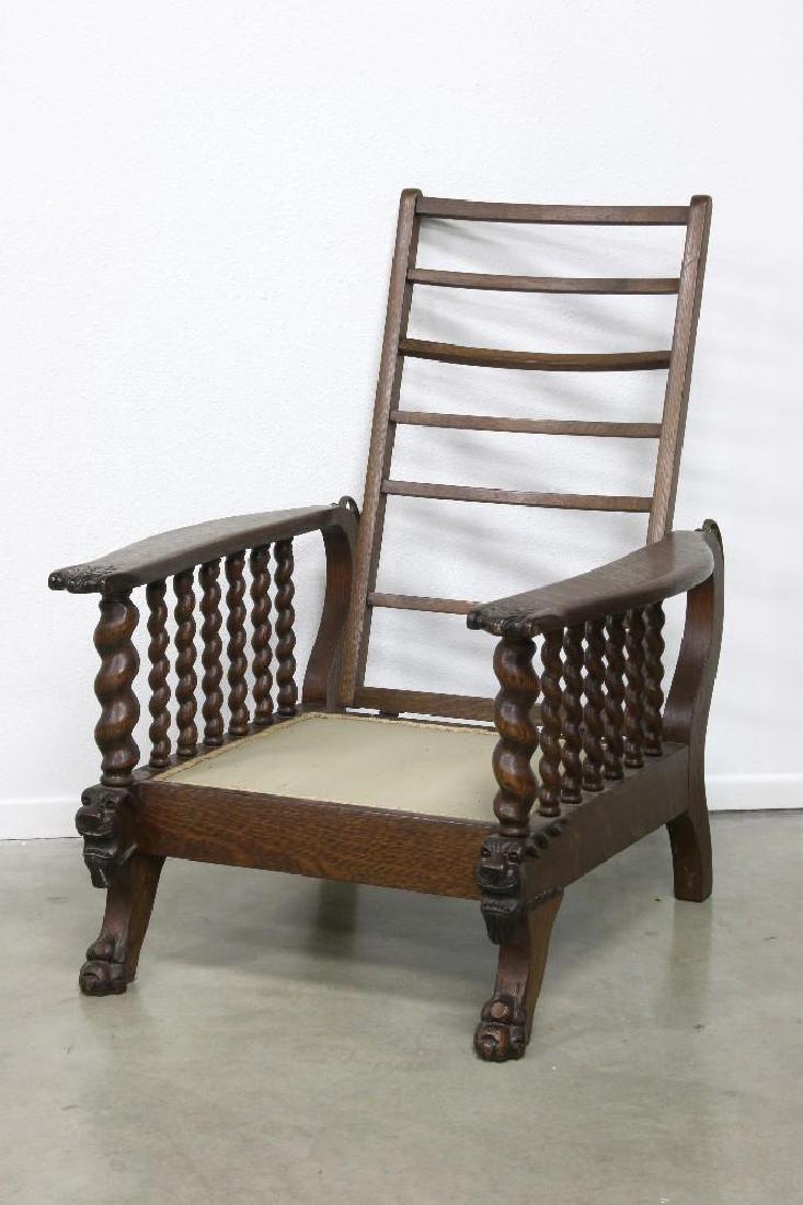 Carved Griffin Barley Twist Quartersawn Morris Chair (1 of 6)