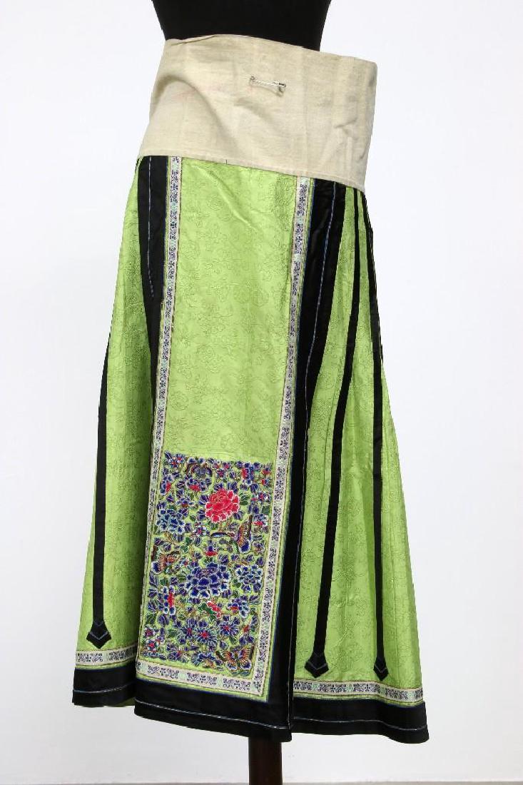 Chinese Embroidered Silk Brocade Panel Skirt Green (1 of 5)