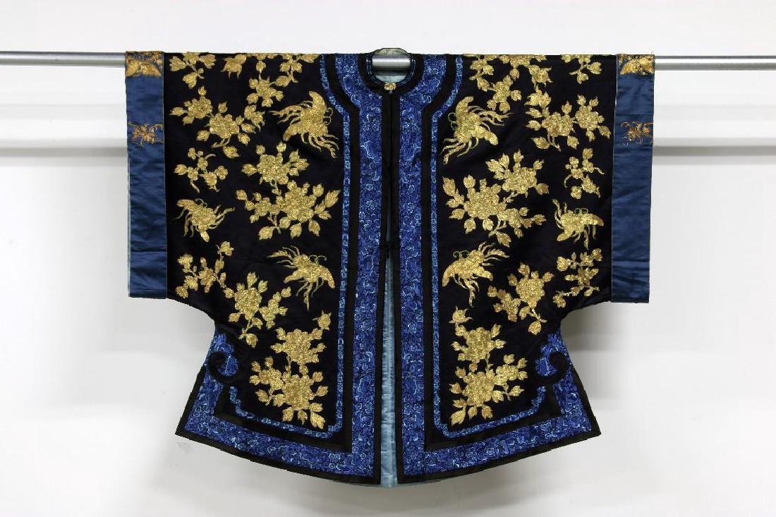Chinese Embroidered Silk Short Surcoat Robe Gold Black (1 of 6)
