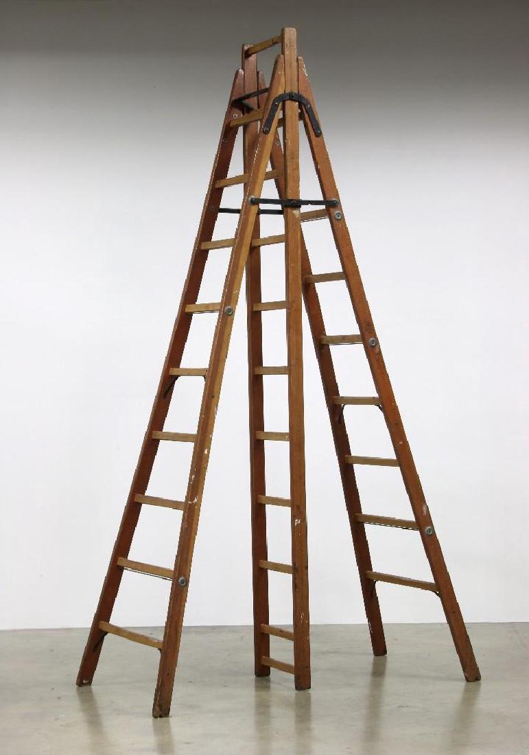 Tall 9' Vintage Industrial Wooden Trestle Ladder