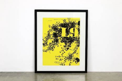 Mark Bradford Signed Print L9 Art Center New Orleans: Mark Bradford print for L9 Center for the Arts, New Orleans. Letters on yellow ground. Hand signed and numbered 9/100. Framed dimensions 38 1/2" x 25 1/4".