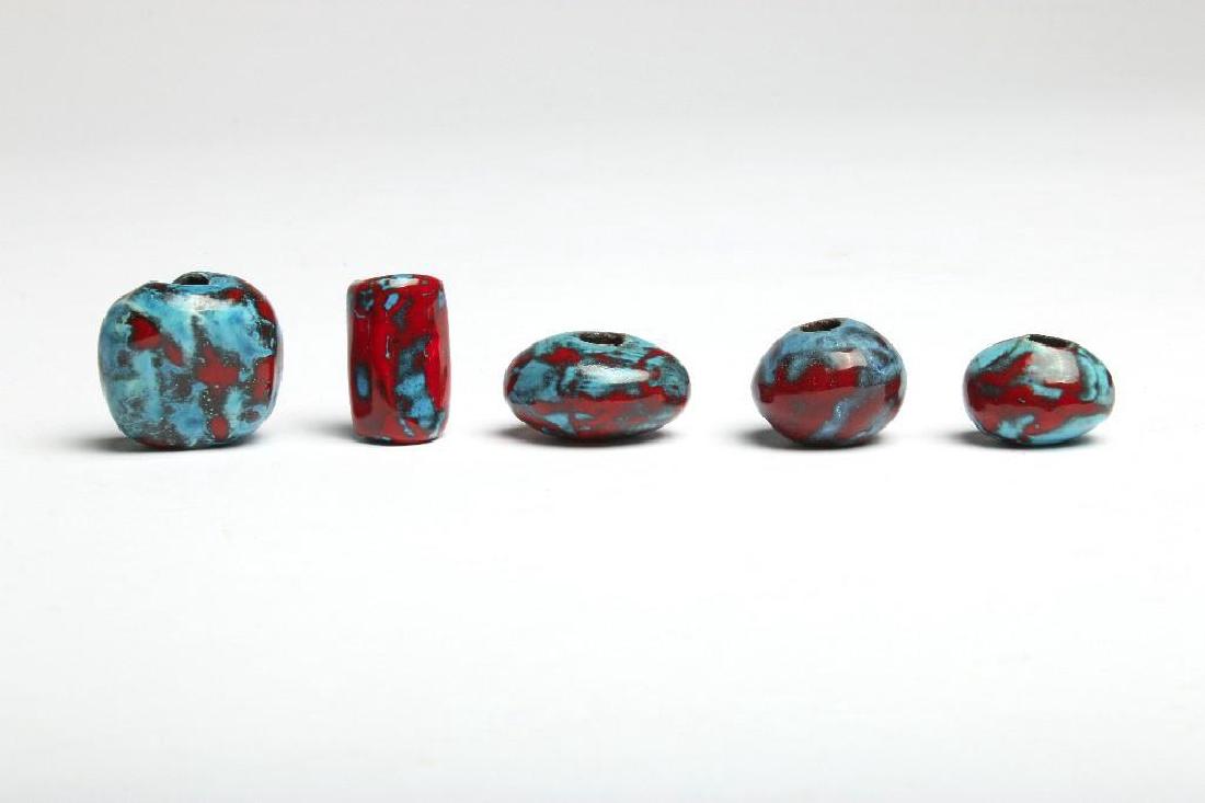 Doyle Lane MCM Pottery Handmade Beads Red Blue Glaze (1 of 1)