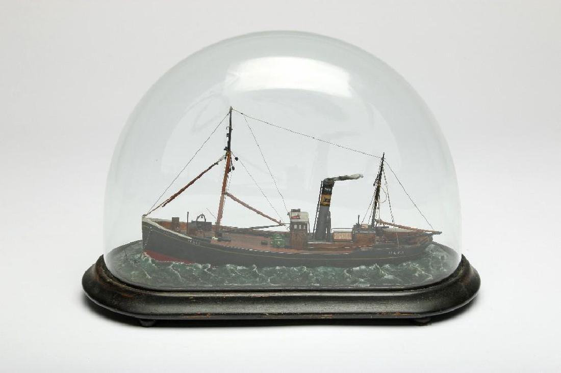Vintage Miniature Wooden 2 Masted Ship Model Glass Case (1 of 5)