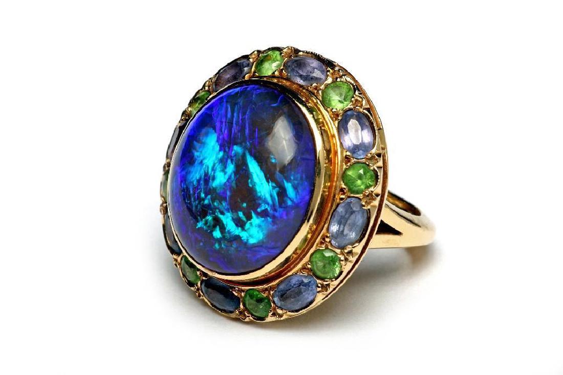 14K Gold Cocktail Ring Black Opal Tanzanite Tsavorite (1 of 1)