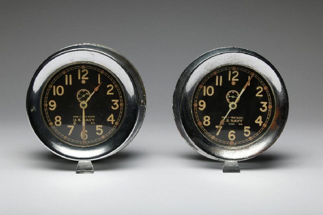 Pair 1941 WWII Era Navy Ship Clock Wall Mount