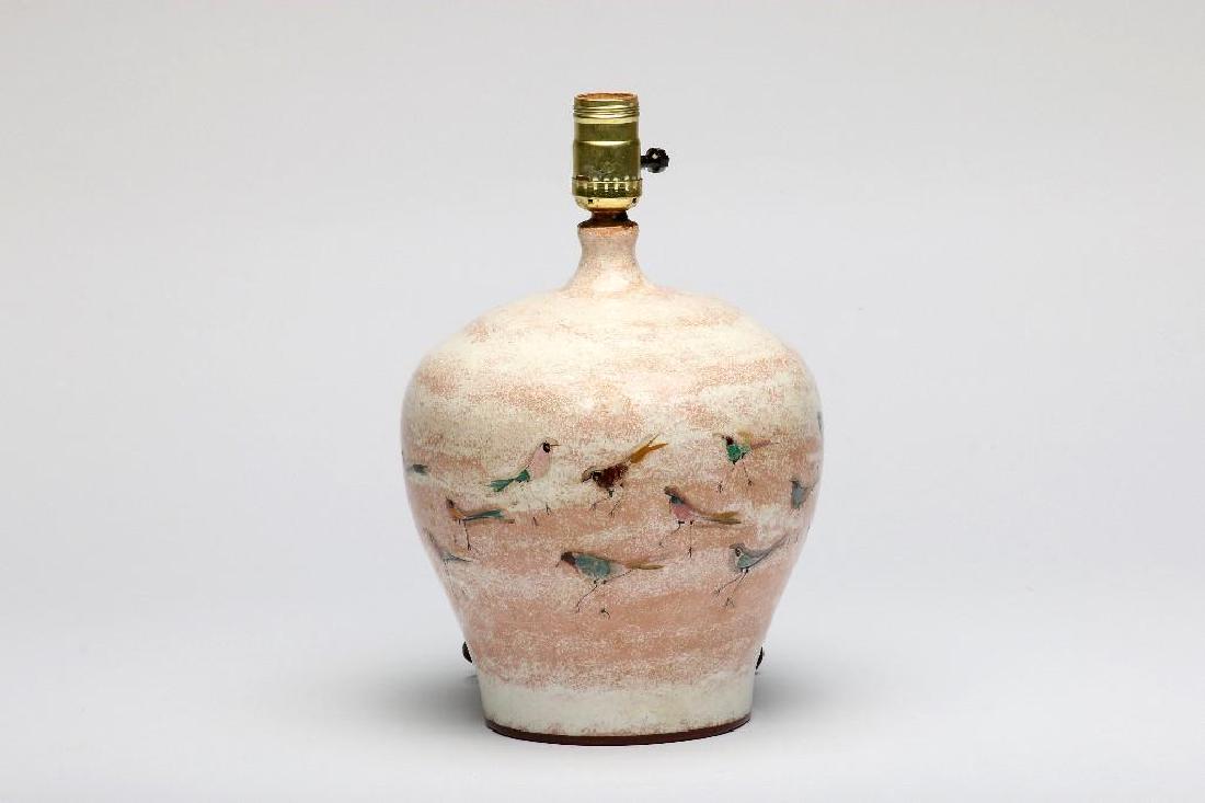 Polia Pillin MCM Art Pottery Hand Painted Birds Lamp (1 of 4)