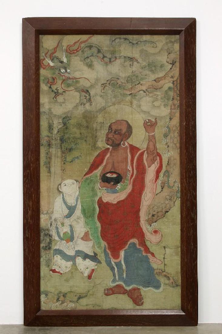Chinese Antique Qing Bodhidharma Daruma Silk Painting (1 of 4)
