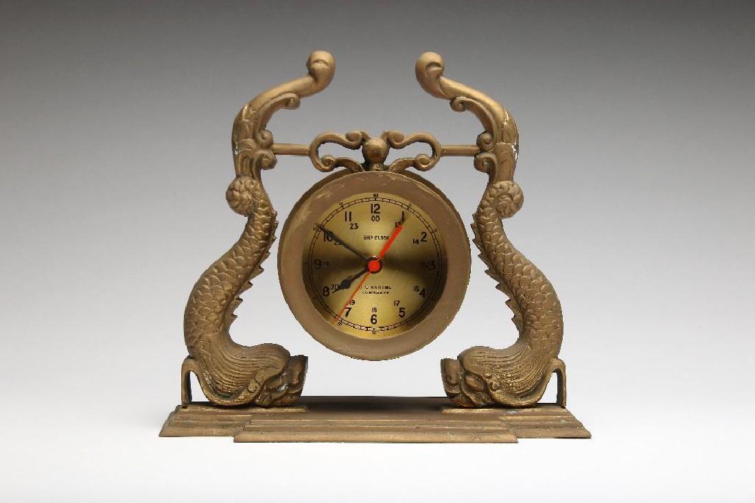 Vintage Navy Brass Dolphin Case Ship Clock US Maritime
