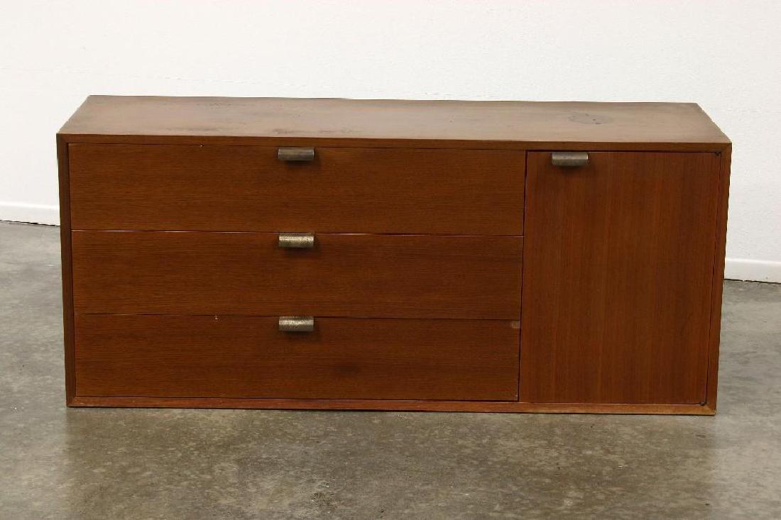 George Nelson MCM Primavera Herman Miller Credenza: George Nelson for Herman Miller Primavera collection. Mid-Century Modern credenza with three drawers and a single door along with a small chest of three drawers. Measures 56 1/4in. W x 18 1/2in. D x 2