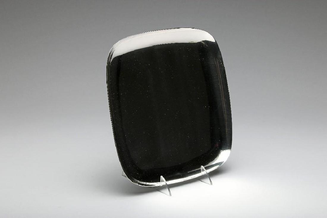 Tiffany and Co Sterling Silver Modernist Square Footed: Vintage Tiffany and Co. sterling silver footed tray. Hallmarked. Weight 23.3 troy oz. Measures 10 3/8in. square.