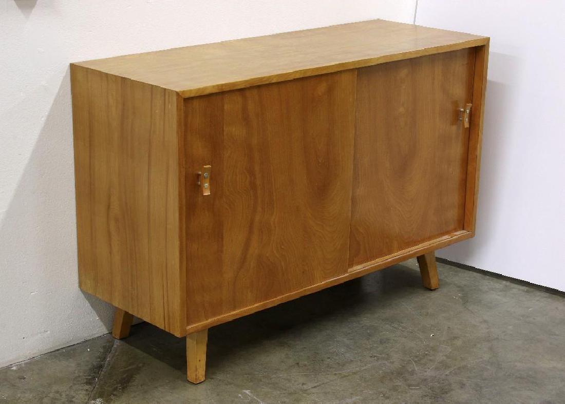 Stanley Young Glenn of California MCM Console Cabinet: Mid Century Modern console cabinet with bypass doors designed by Stanley Young for Glenn of California. 32.25 in. H x 48 in. W x 18.5 in. D (incl. handles).
