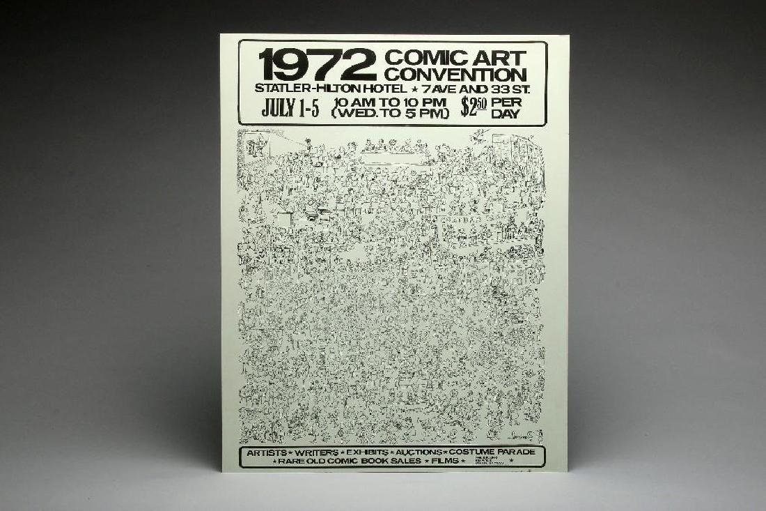 1972 Comic Con Art Convention #1 Sergio Aragones: Vintage 1972 poster for the first Comic Art Convention held in Brooklyn, New York July 1-5. Artwork by Sergio Aragones. 29 in. H x 23 in. W.