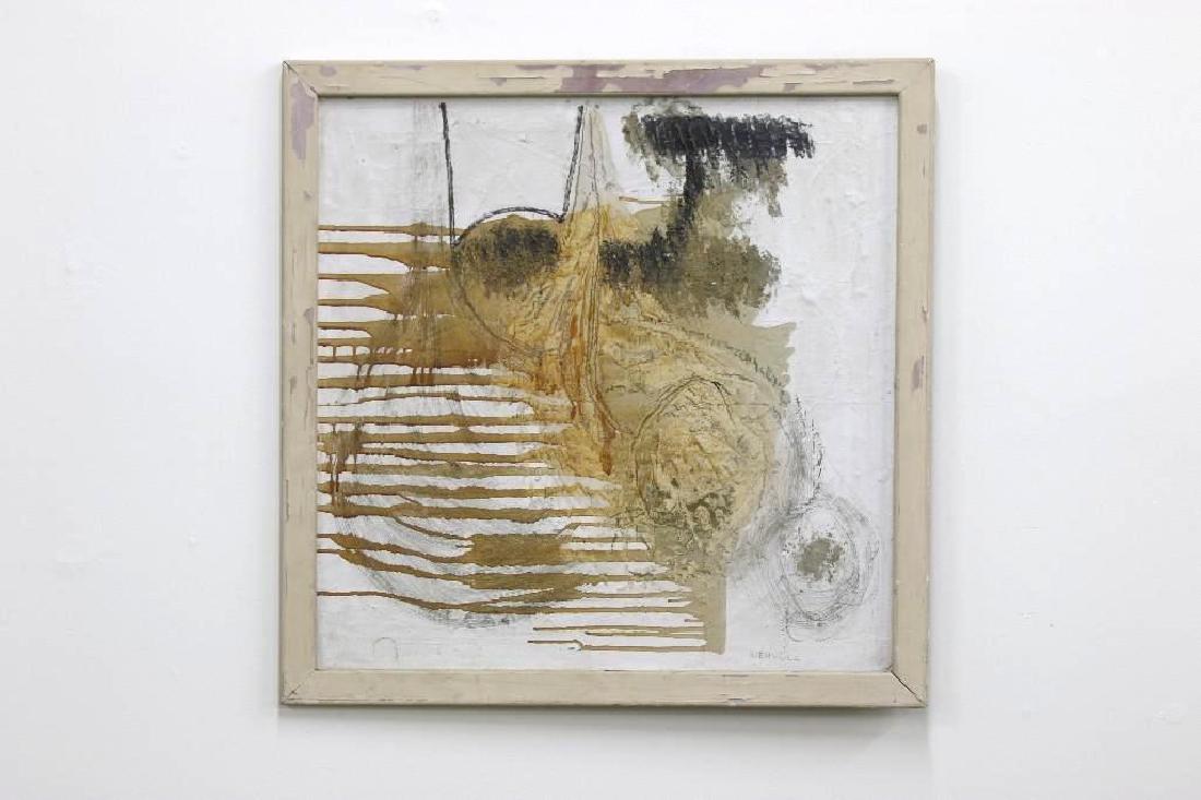 Edward Kienholz Mixed Media Abstract Painting: Edward Kienholz (1927-1994) painting, framed 29.5in x 29.5in. Signed.