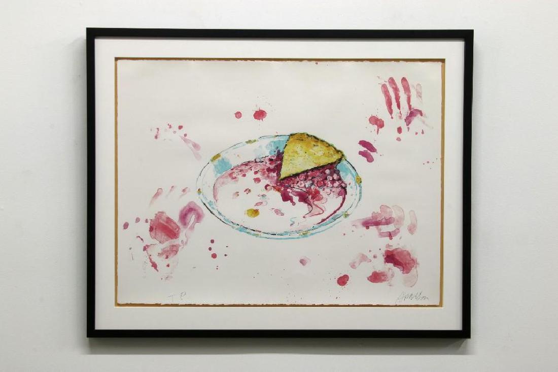 Robert Carston Arneson Cherry Pie Lithograph Signed: Robert Carston Arneson (1930-1992, California) Cherry Pie, 1975. Seven color lithograph on Arches paper, pencil signed T.P. 22.5 in. H x 29.75 in. W, Frame: 28.5 in. H x 36 in. W x 1.5 in. D.