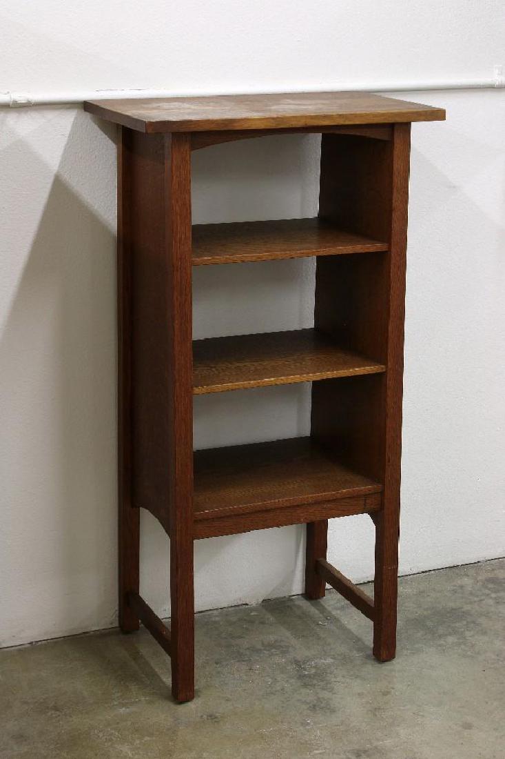 Stickley Arts and Crafts Open Shelf Magazine Stand: Arts and Crafts #72 open shelf magazine stand with branded Stickley mark. 41.5 in. H x 22 in. W x 13 in. D.