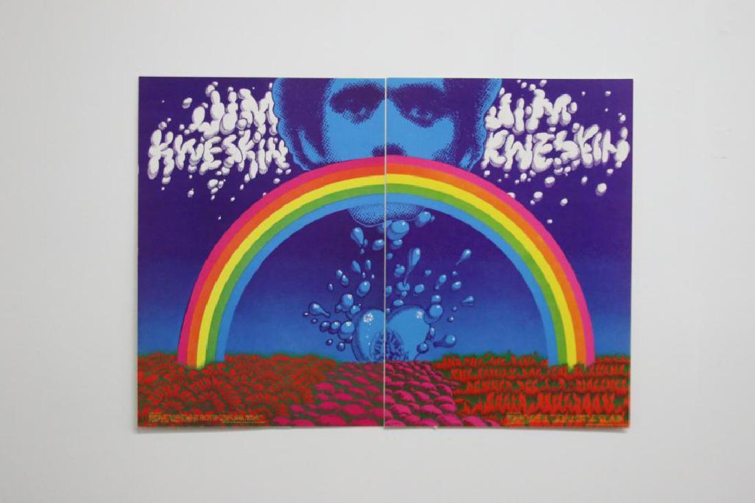Jim Kweskin Diptych Poster Rick Griffin Victor Moscoso: Rick Griffin (1944-1991 California) and Victor Moscoso (b. 1936 California), Jim Kweskin / Denver Splash diptych poster, 1967. Family Dog Productions, San Francisco, CA. FD 95 and FD D13. 20 in. H x 1