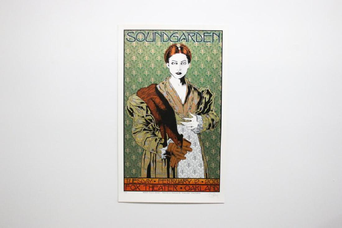Soundgarden Fox Theater Poster Chuck Sperry 2013 Signed: Chuck Sperry (San Francisco, CA), Soundgarden at Fox Theatre, Oakland February 12, 2013. Six colors on archival cream paper. Hand signed and numbered 94 of 250. 33 in. H x 20 in. W.