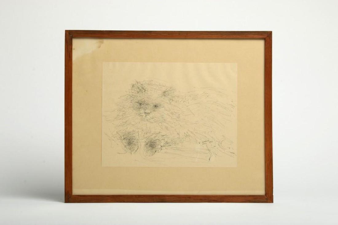Ink Drawing of Cat Signed and Dated 1951: Ink drawing of a cat, signed and dated December 1951.