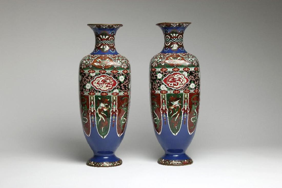 Pair (2) Japanese Meiji Cloisonne Floor Vases (1 of 6)