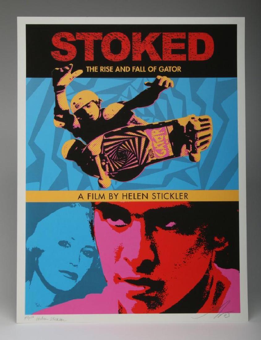 Shepard Fairey Stoked 2003 Screen Print 191/250: Stoked, 2003. Screen print. 18 x 24 in. 191/250. Signed by Fairey and Stickler, numbered and dated in pencil.