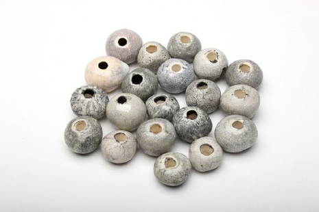 Doyle Lane Group of 20 Grey Crackle Art Pottery Beads: Doyle Lane (American, 1925-2002). Approximately .5-1 in. H x .875-1 in. Dia. each.