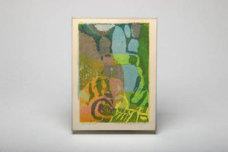 Sister Mary Corita Kent Serigraph: Sister Mary Corita Kent (American, 1918-1986). Serigraph. Pencil titled lower left, signed lower right. 7.75 x 10.25 in. Framed in a plastic five-sided box frame with frosted sides.