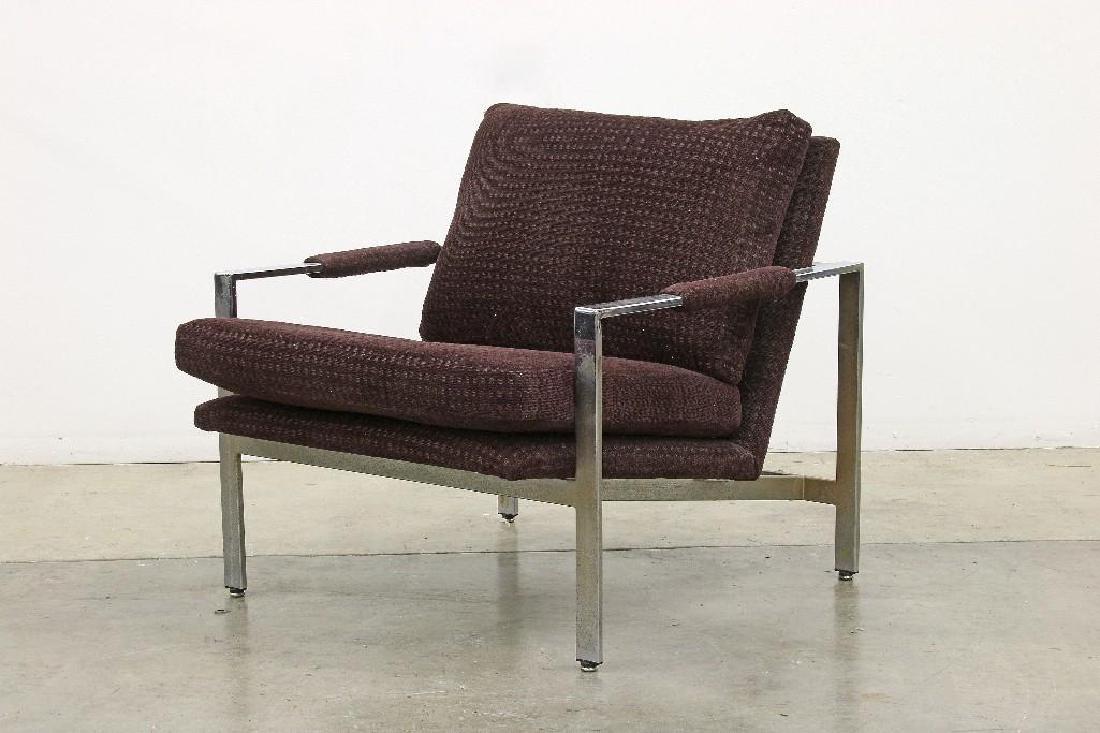 Milo Baughman Style Chrome Flat Bar Club Chair (1 of 4)