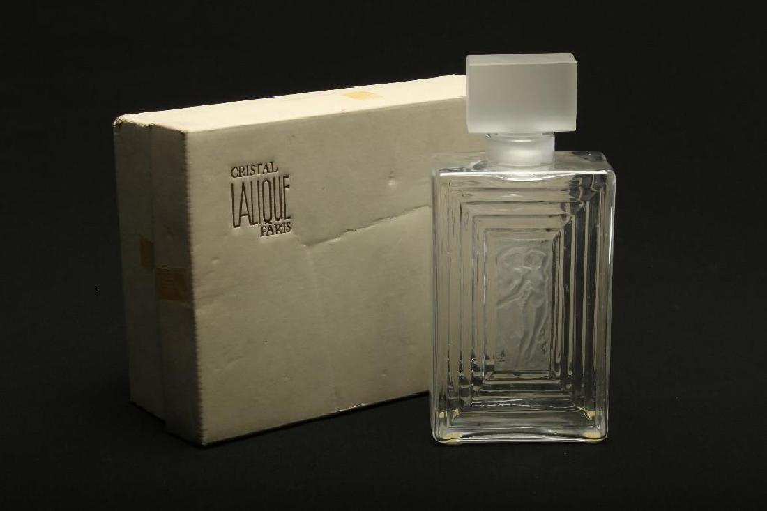 Lalique Duncan Perfume Bottle: Approx. 8 in H x 3.75 in W x 2 in D.
