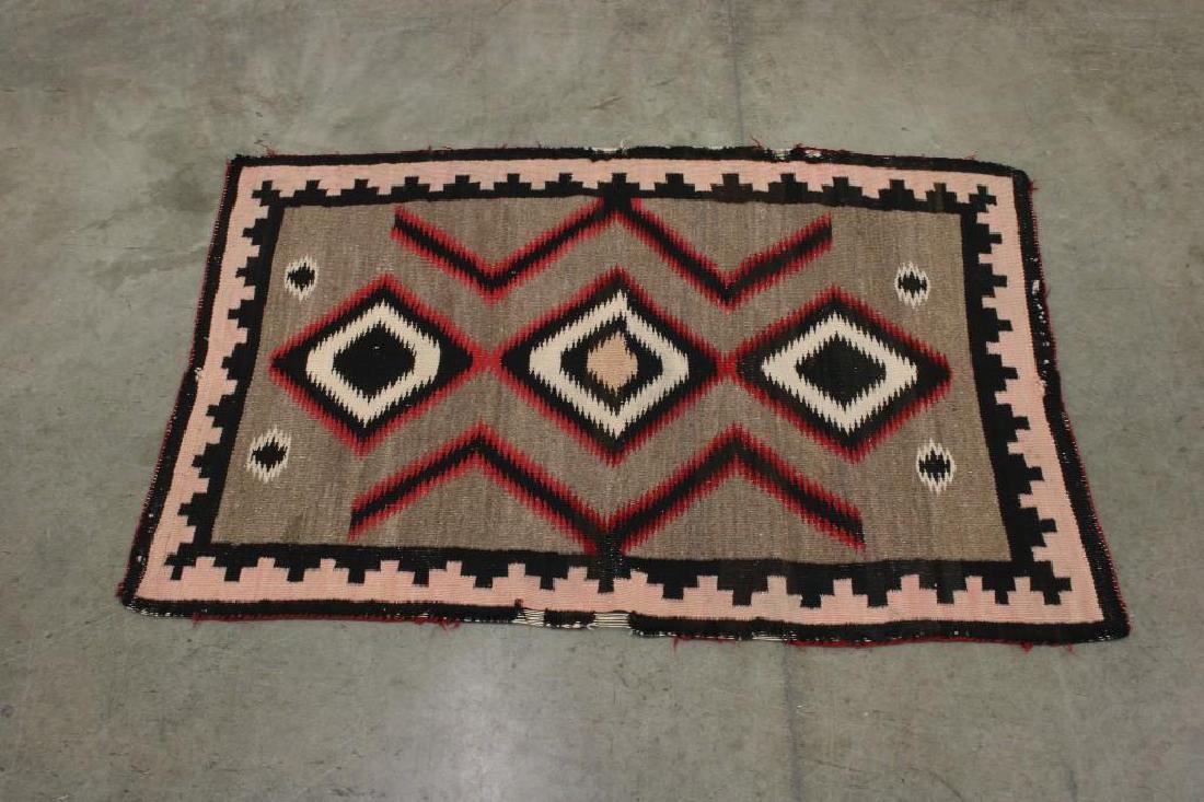 Vintage Navajo Rug Ganado Klagetoh Circa 1920 Red Black: Approx. 52 in x 34 in. Red, black, white geometric pattern on gray background.