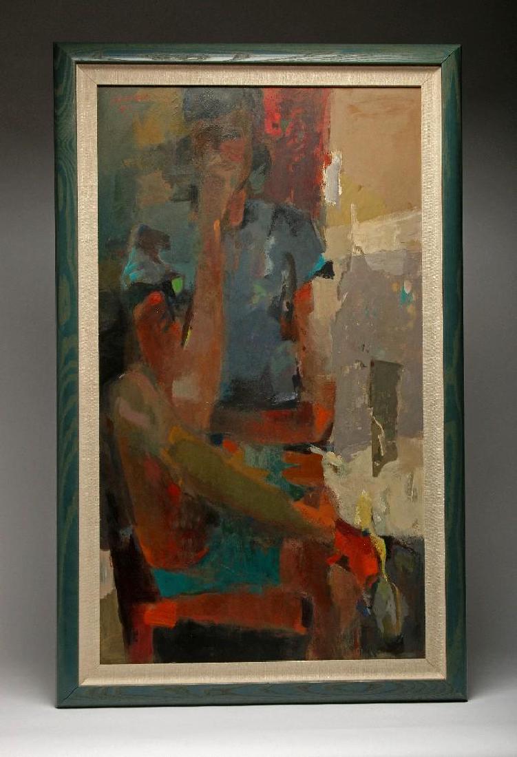 John Porter Leeper (1909-1985) Oil on Board: Portrait of a young woman. Signed and dated 1961 upper left. Painting measures 40 in H x 23 in W. Frame measures 45.5 in H x 28 in W. Leeper was raised in Phoenix and studied art there for several yea