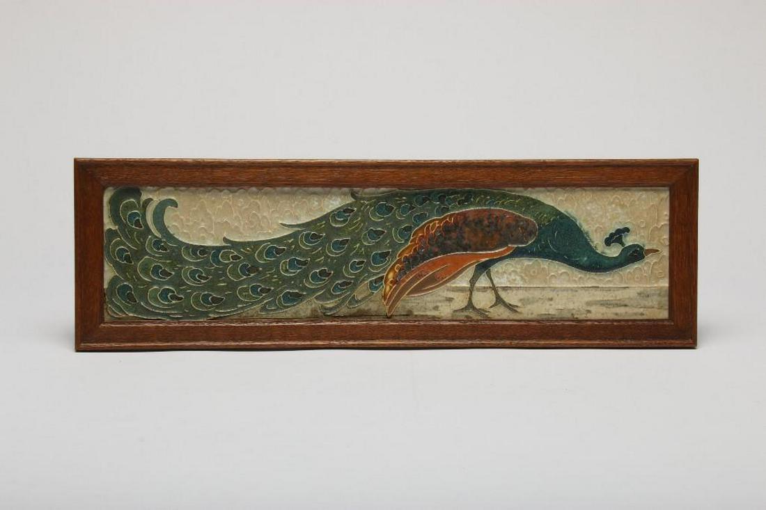 Vintage Delft Peacock Tile: Approx. 16.5 in x 4.25 in.