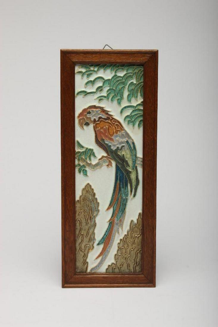 Vintage Delft Parrot Tile: Approx. 12.5 in x 4.25 in.