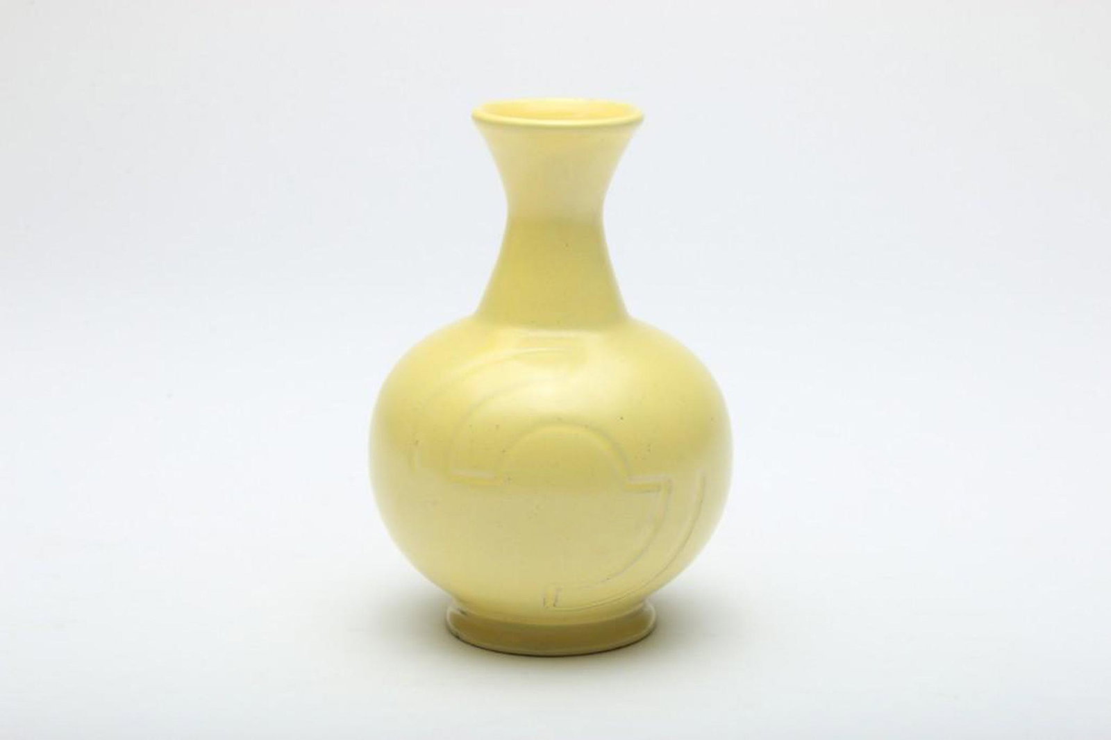 Vintage Swedish Ekeby Pottery Yellow Vase: Approx. 6 in H x 3.75 in Dia at widest.