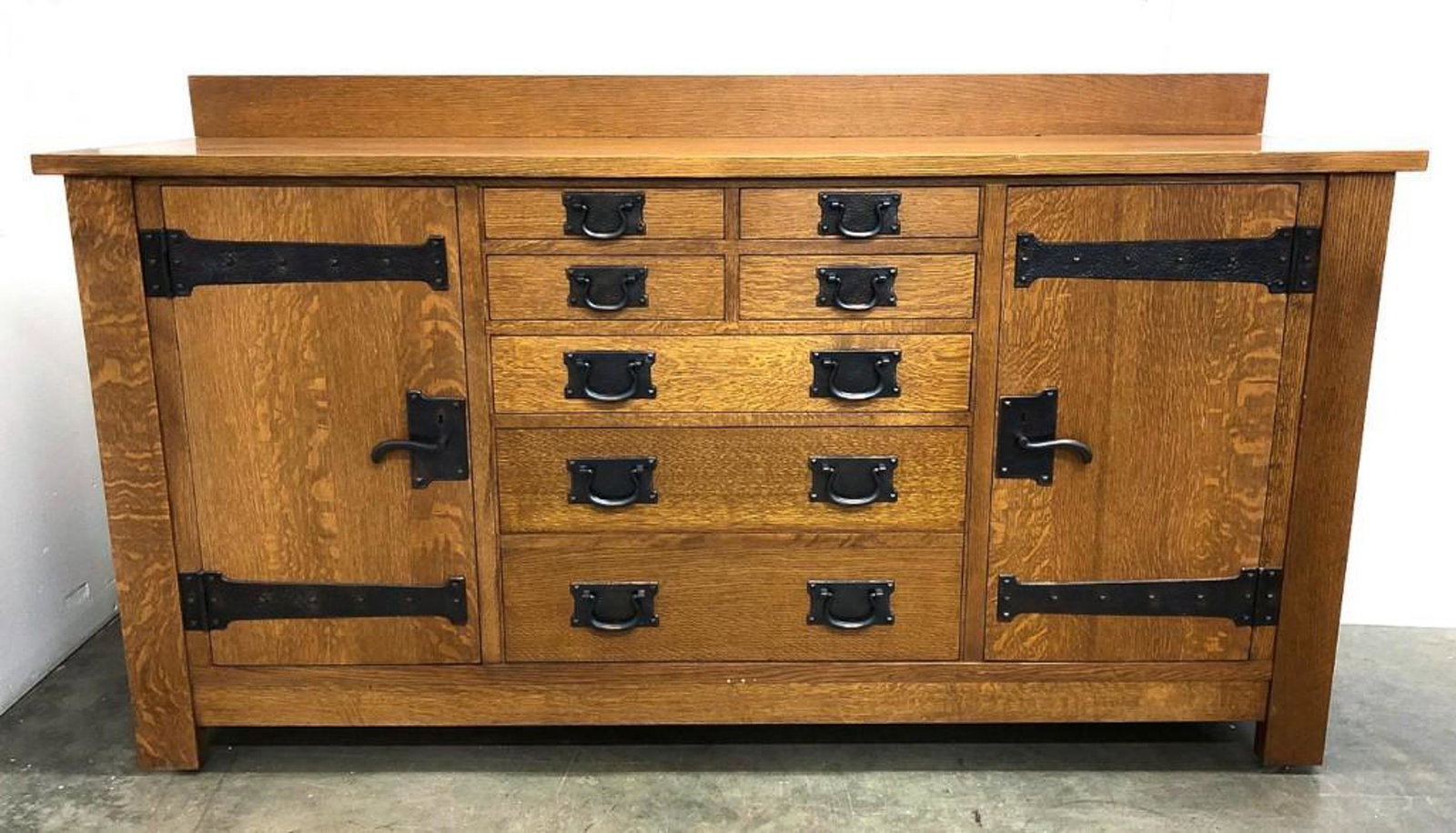 Newer Stickley Reproduction Arts & Crafts Credenza: Reproduction Arts & Crafts Style Sideboard Credenza. Approx. 80.5 in W x 44.5 in H x 24.5 in D.